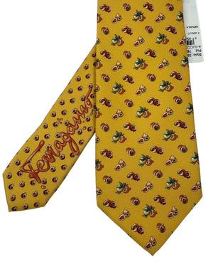 Salvatore Ferragamo Tie Dark Yellow Golden Pomegranate Pattern