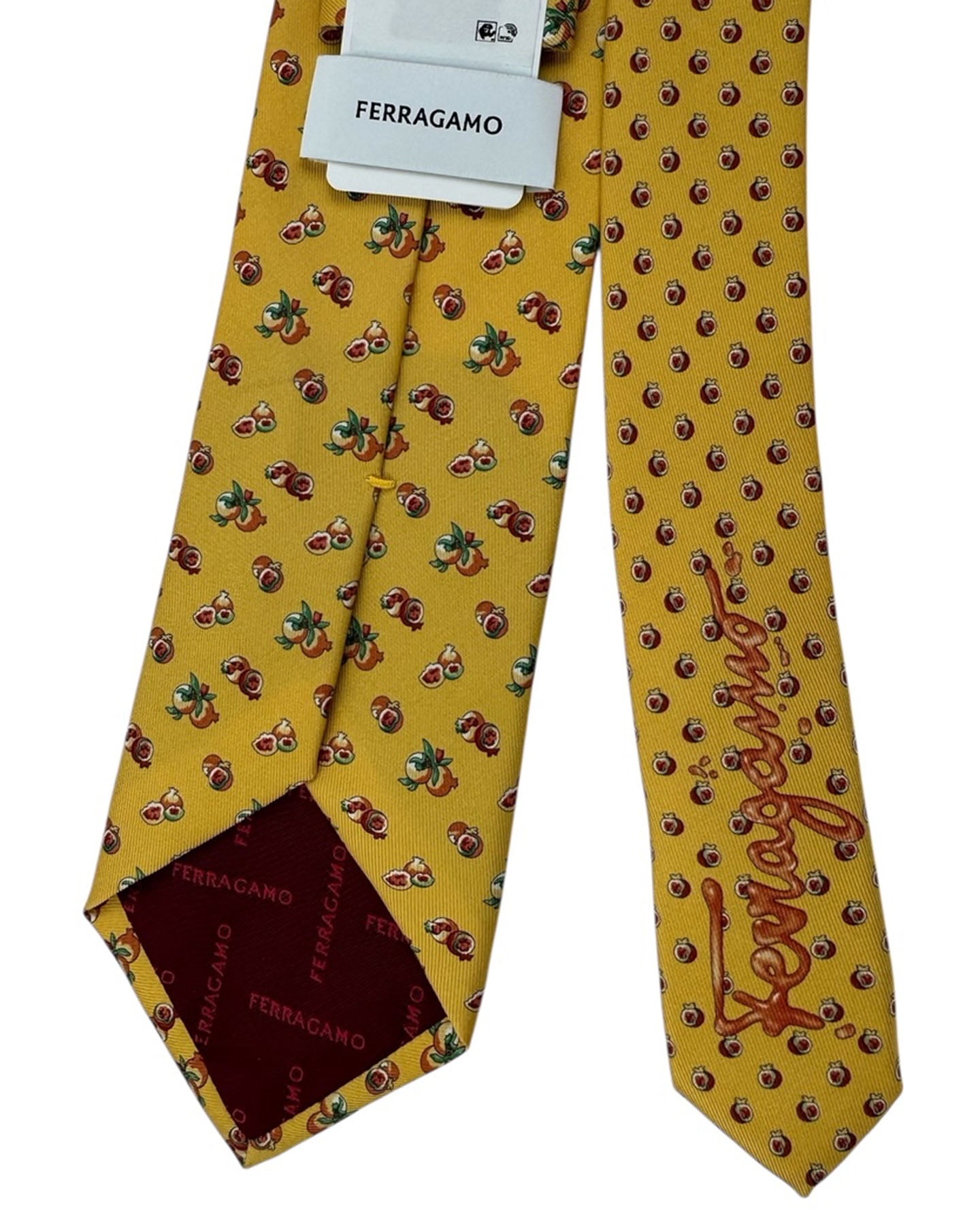 Salvatore Ferragamo Tie Dark Yellow Golden Pomegranate Pattern