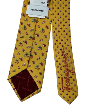 Salvatore Ferragamo Tie Dark Yellow Golden Pomegranate Pattern