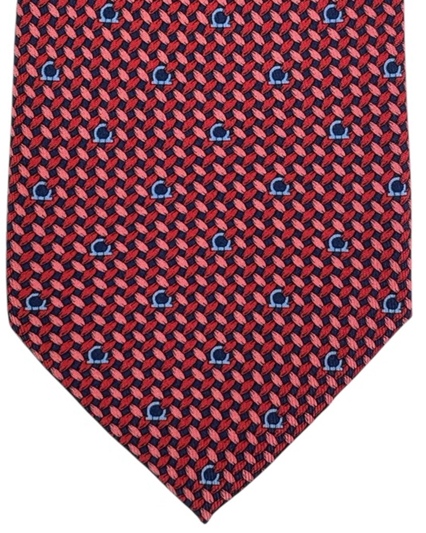 Salvatore Ferragamo Tie Red Pink With Gancini Design