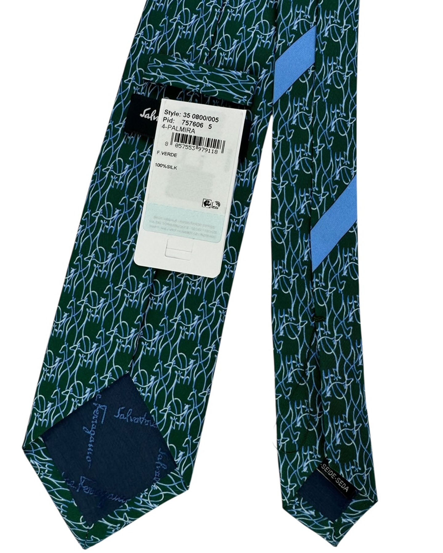 Salvatore Ferragamo Tie Green Blue Giraffes