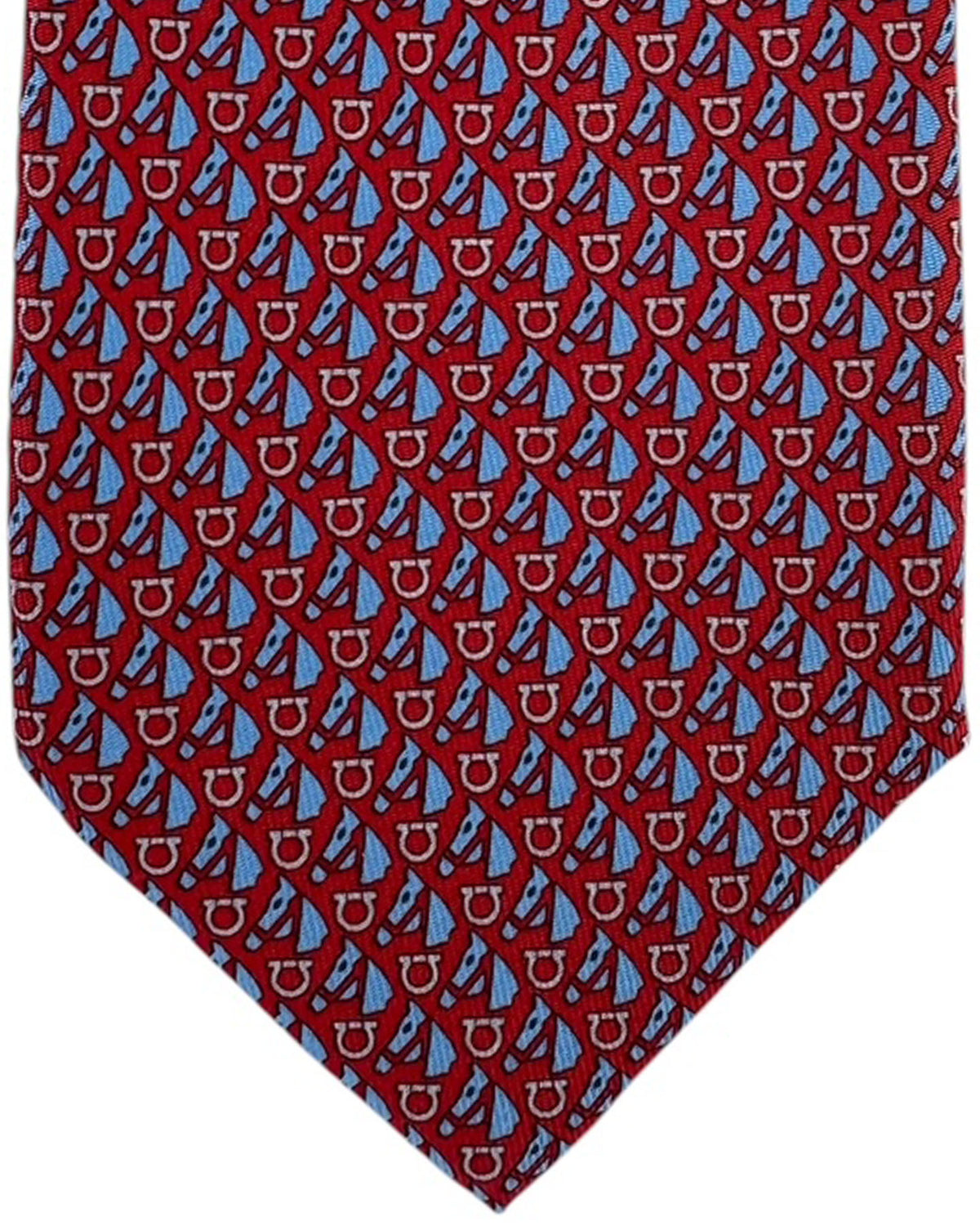 Salvatore Ferragamo Tie Red With Blue Horse And Gancini Pattern