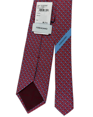 Salvatore Ferragamo Tie Red With Blue Sailboat And Gancini Pattern