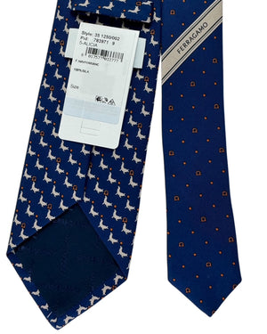 Salvatore Ferragamo Tie Navy Blue With Seal And Gancini Pattern
