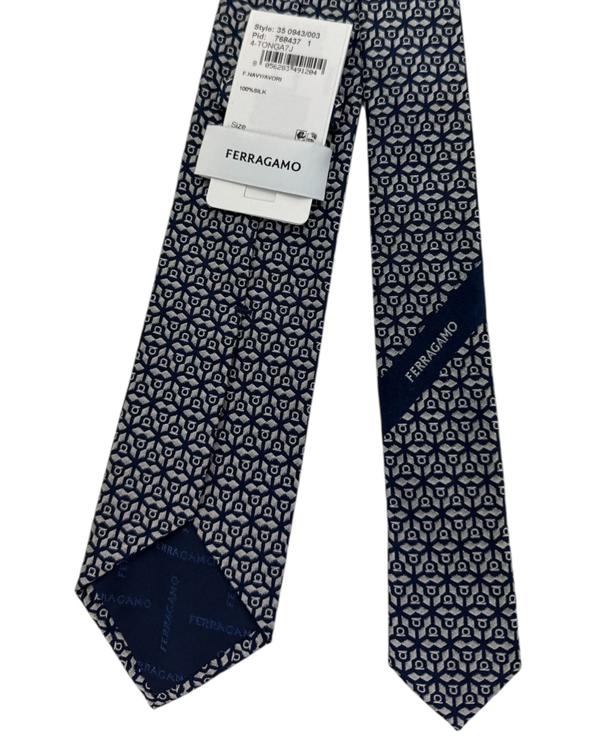 Salvatore Ferragamo Tie Navy Geometric Lattice
