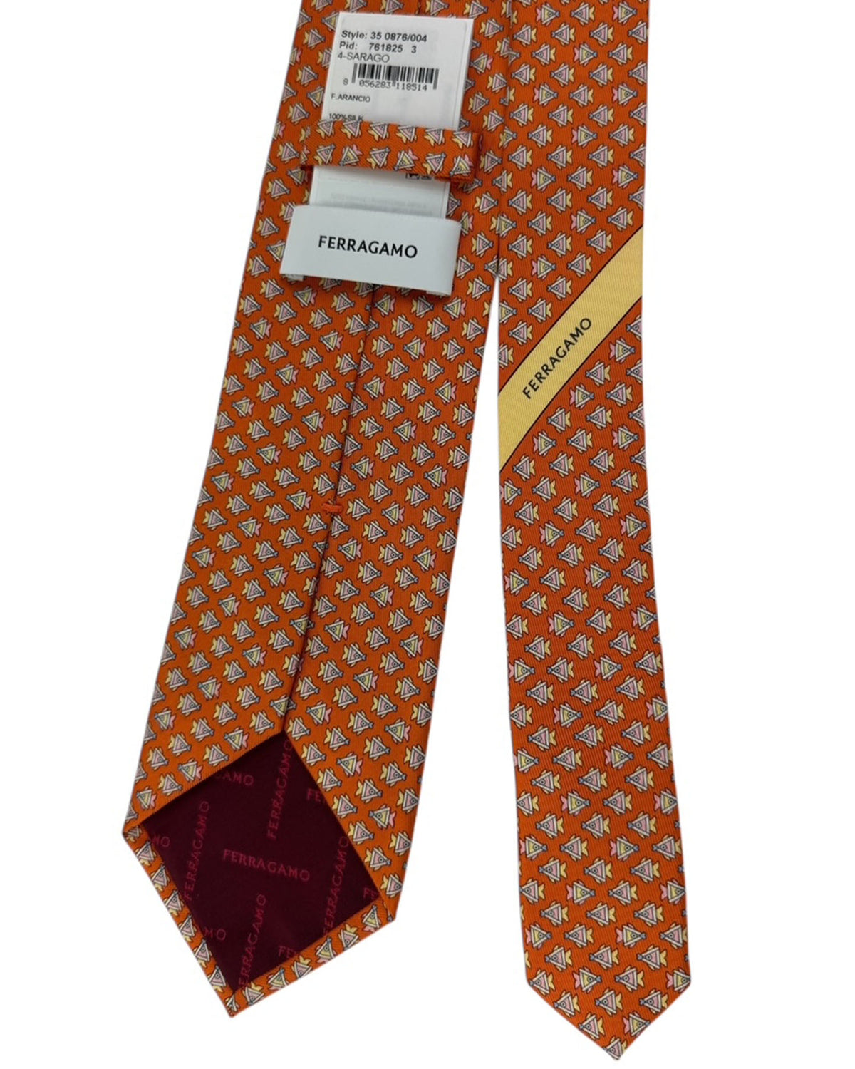 Salvatore Ferragamo Tie Rust Orange With Triangle Fish Motif