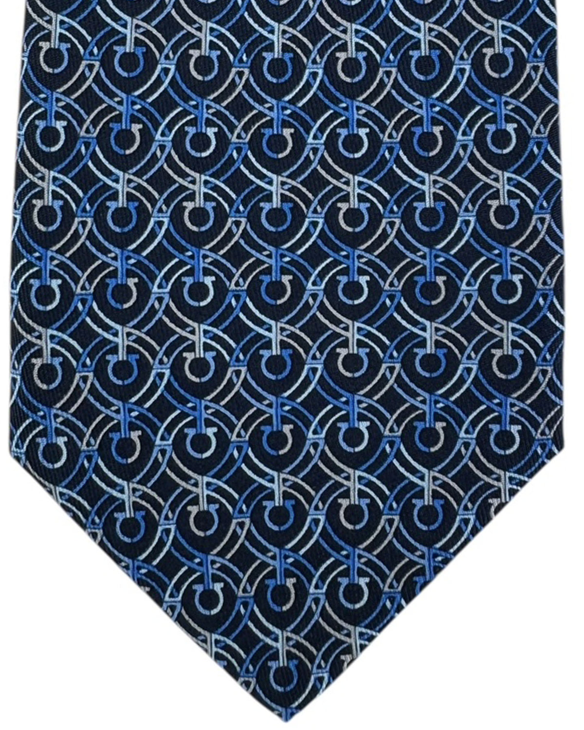 Salvatore Ferragamo Tie Navy Blue With Gancini And Circle Chain Pattern