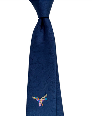 Salvatore Ferragamo Textured Silk Tie Royal Blue Embroidered Duck Icon