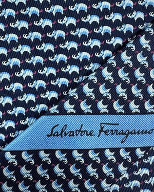 Salvatore Ferragamo Silk Tie Navy Blue Boar Design