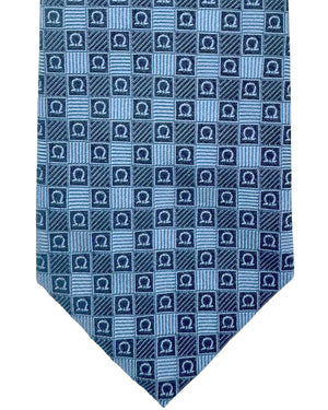 Salvatore Ferragamo Tie Blue Gancini - Jacquard Silk Narrow Necktie