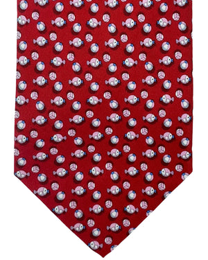 Salvatore Ferragamo Tie Red Pink Beach Ball Fish