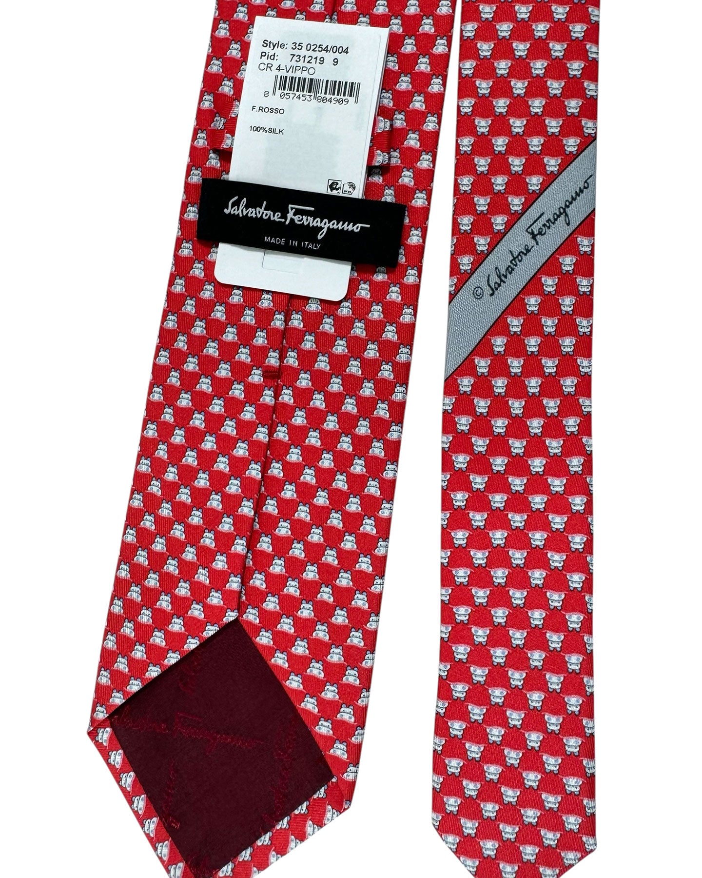 Salvatore Ferragamo Novelty Tie Red Hippopotamus Design