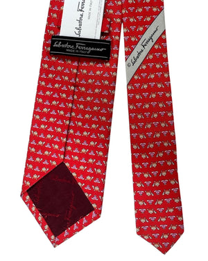 Salvatore Ferragamo Tie Red Turtle & Frog - Novelty Necktie