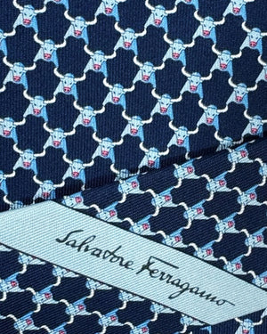 Salvatore Ferragamo Tie Dark Blue Bull Novelty Design