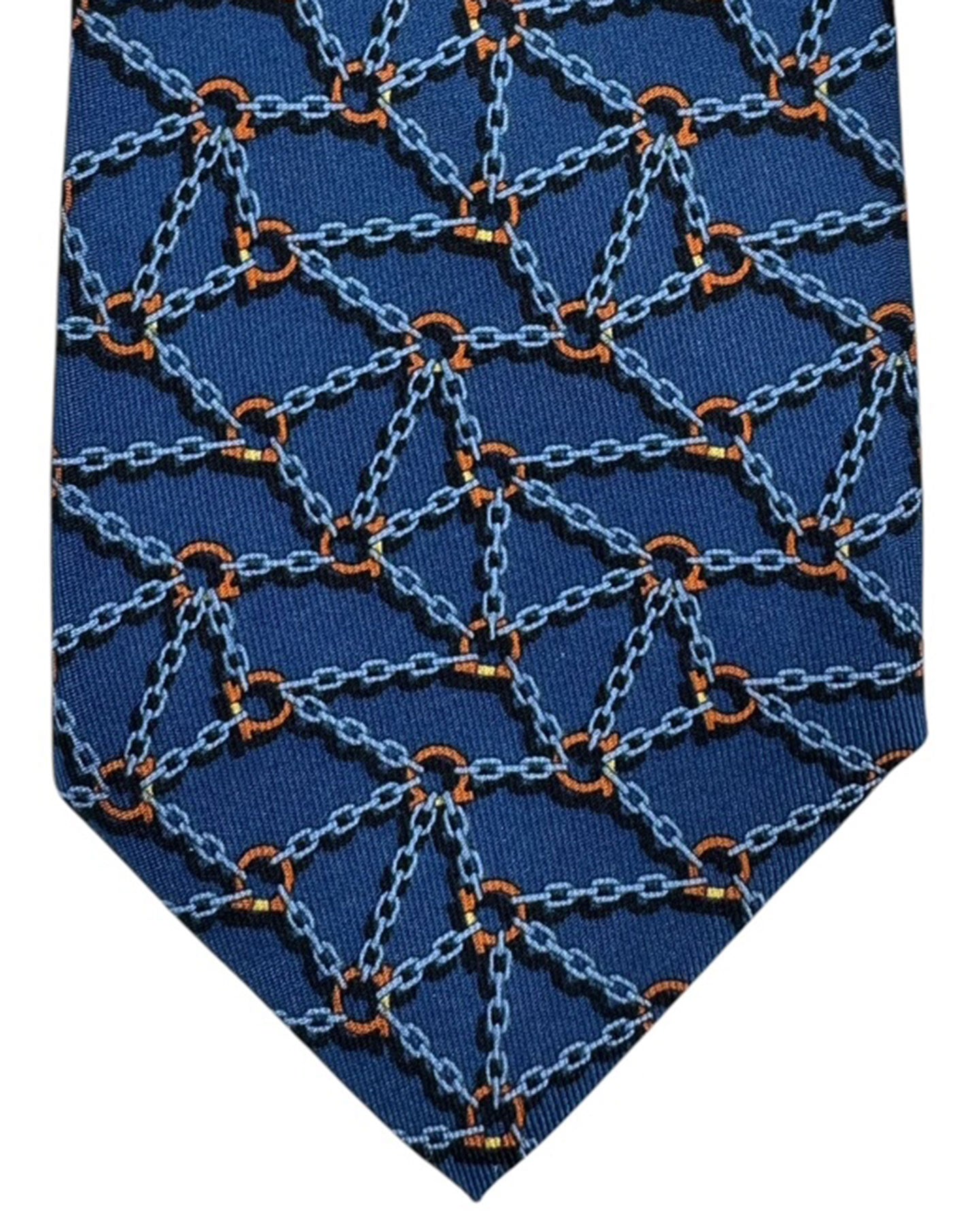 Salvatore Ferragamo Tie Midnight Blue Orange Chain Gancini