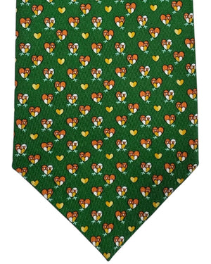 Salvatore Ferragamo Tie Green Chicken Hearts