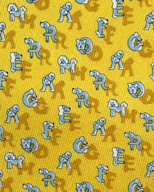 Salvatore Ferragamo Tie Yellow Lucky Chain Logo Dog Letters