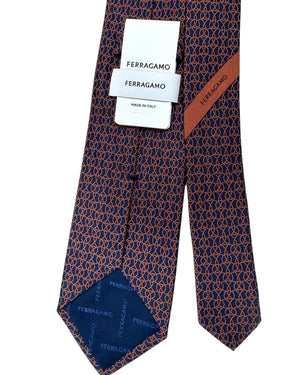 New Ferragamo Tie Midnight Blue Brown Design