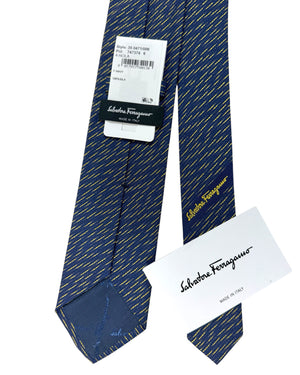 Silk Tie Navy Yellow-Gold Design