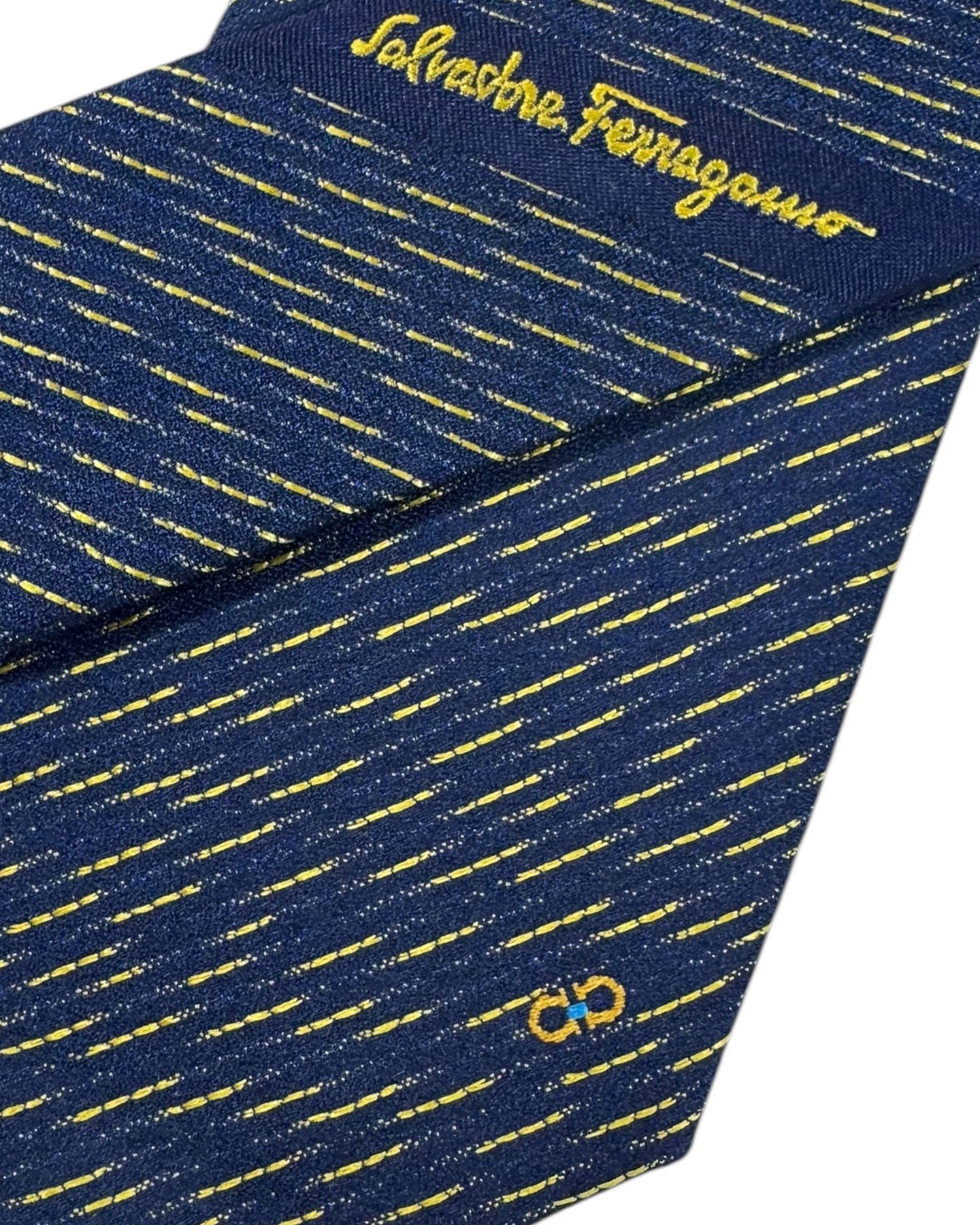 Salvatore Ferragamo Silk Tie Navy Yellow-Gold Design