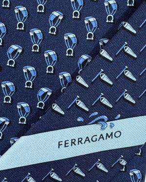 Salvatore Ferragamo Tie Navy Parachute & Gancini Novelty Design