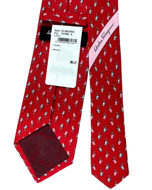 Salvatore Ferragamo Silk Tie Red Letter Logo Letter Birds