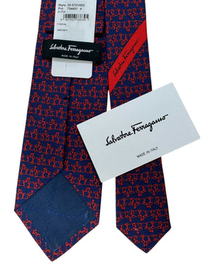 Salvatore Ferragamo Silk Tie Royal Blue Red Flamingo