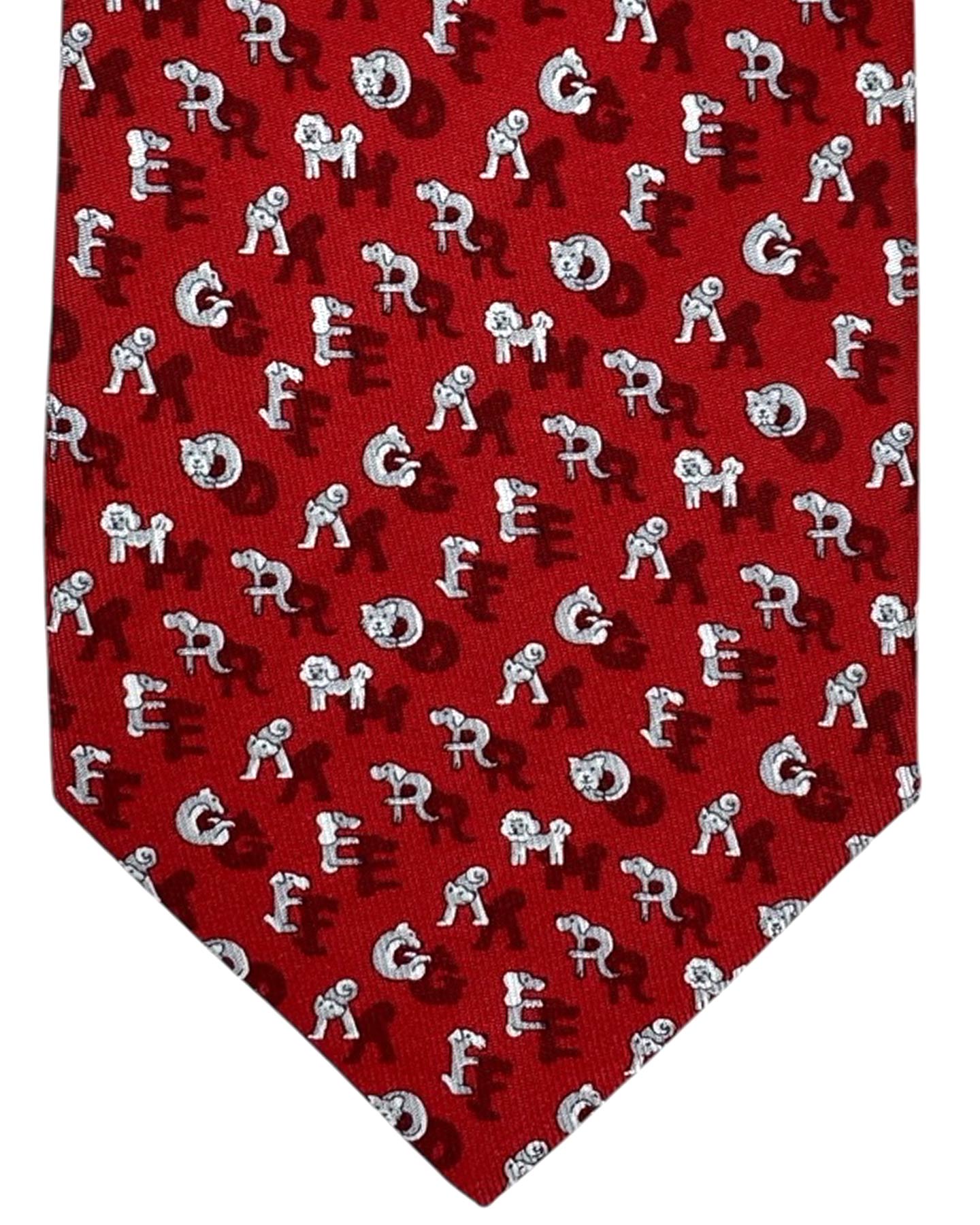 Salvatore Ferragamo Tie Red Letters & Dogs SALE