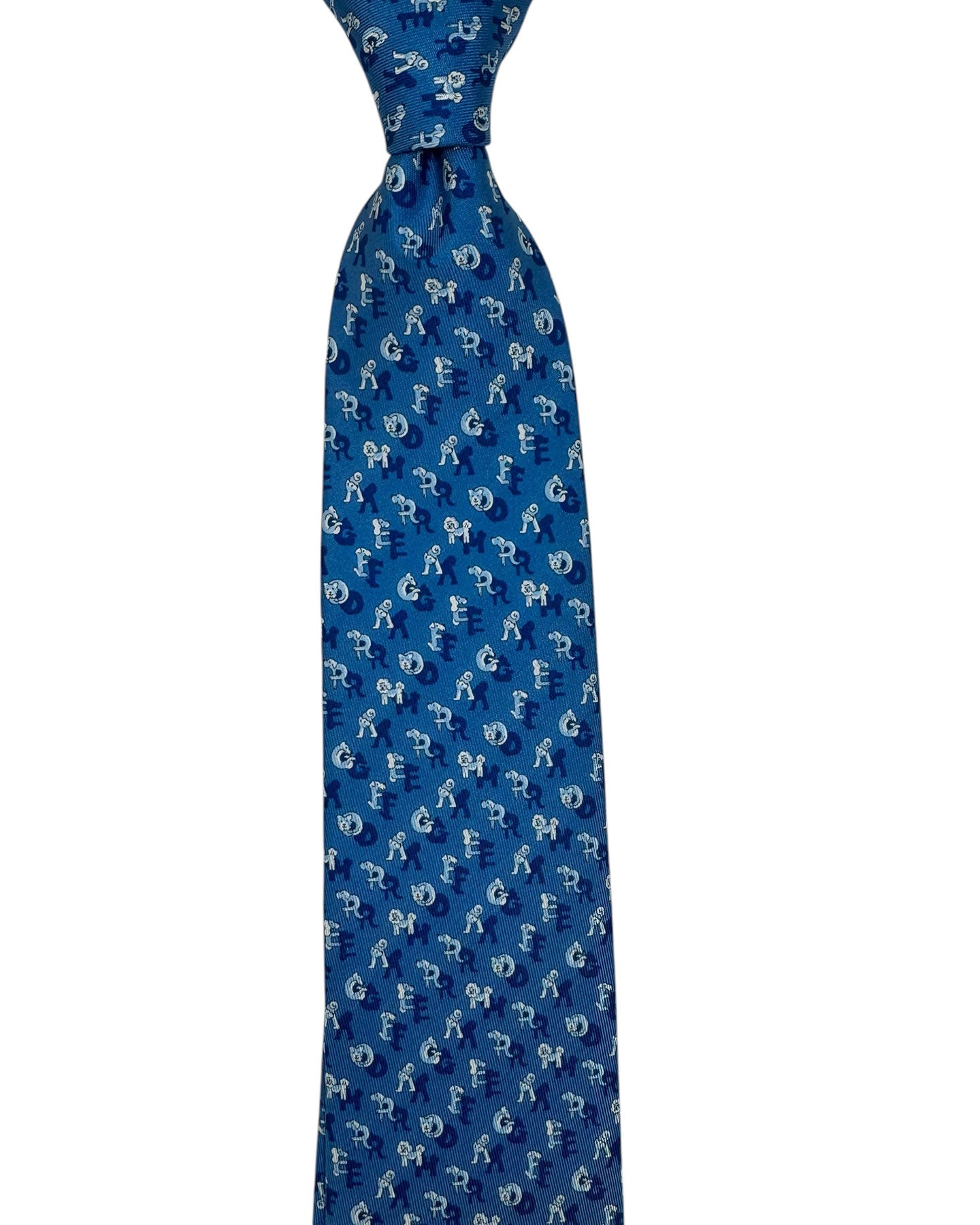 Salvatore Ferragamo Tie Blue Letters & Dogs