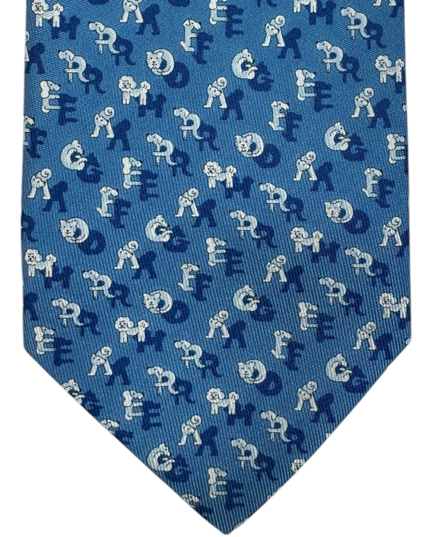 Salvatore Ferragamo Tie Blue Letters & Dogs