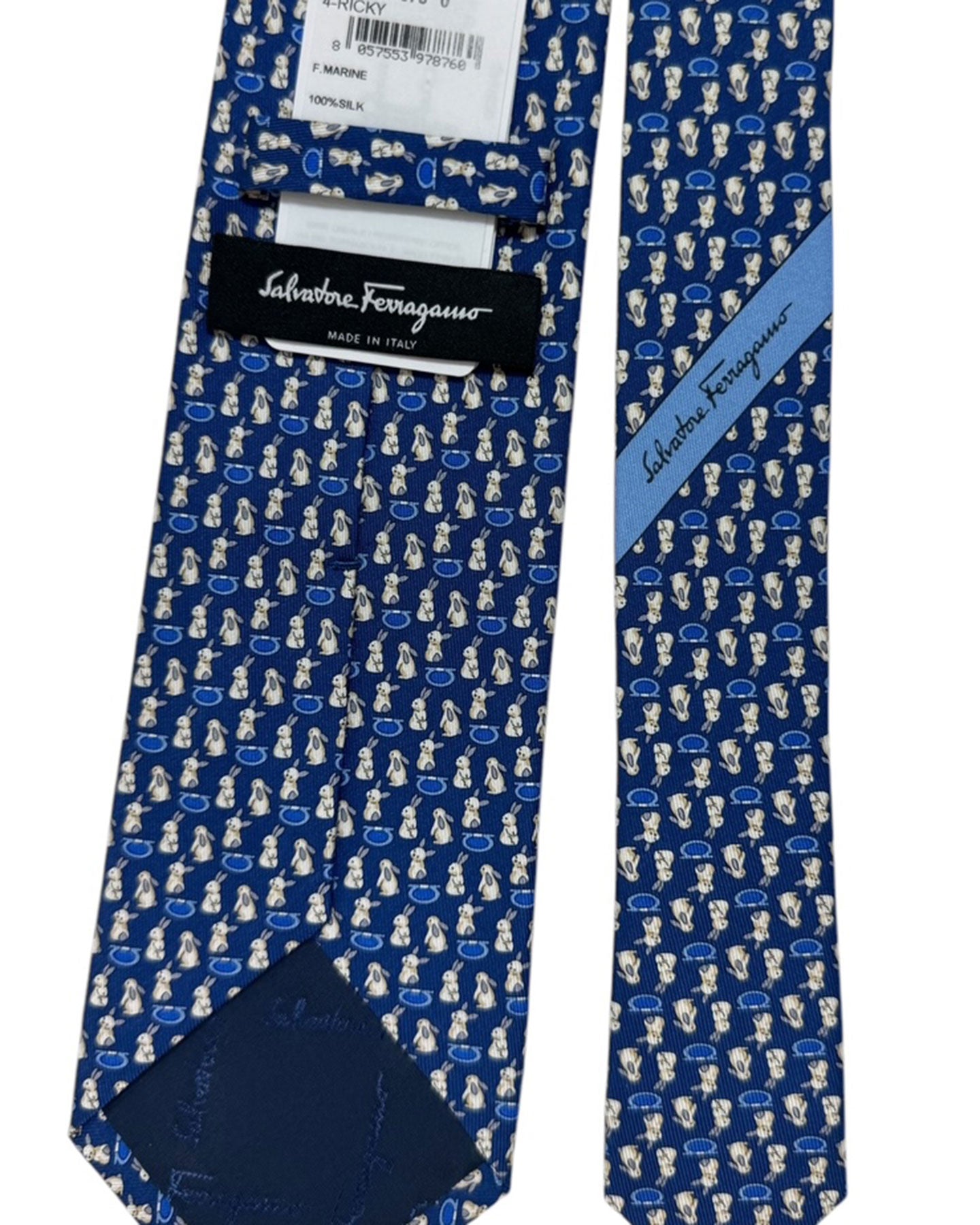 Salvatore Ferragamo Tie Navy Blue Bunny & Gancini