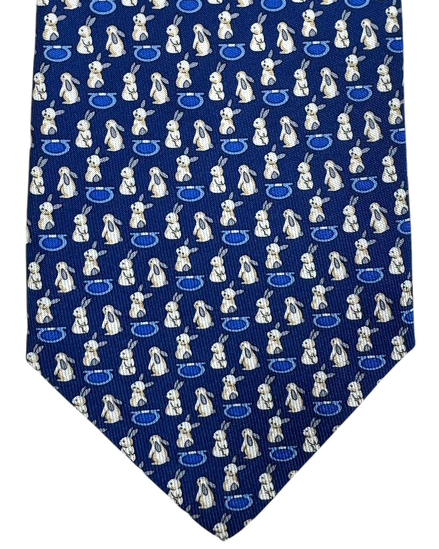 Salvatore Ferragamo Tie Navy Blue Bunny & Gancini