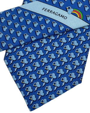 Ferragamo Tie Blue Thunder Cloud & Gancini