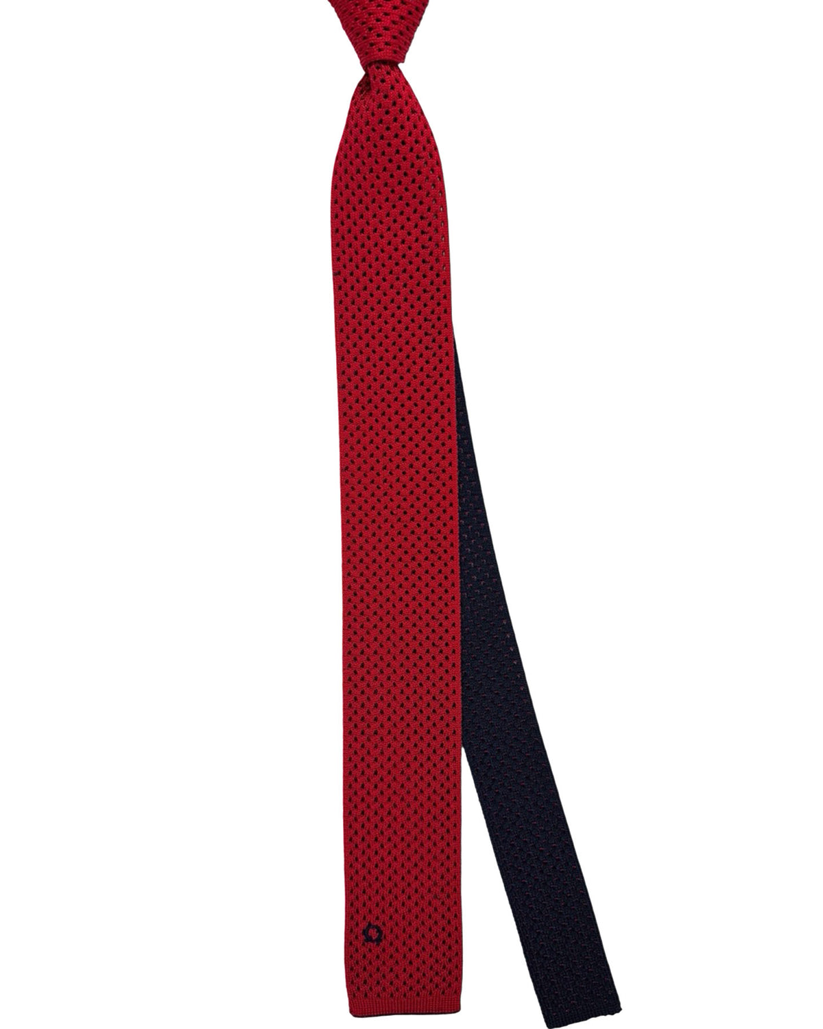 Salvatore Ferragamo Tie Navy Bordeaux Knitted Square End Tie - 2 Sided