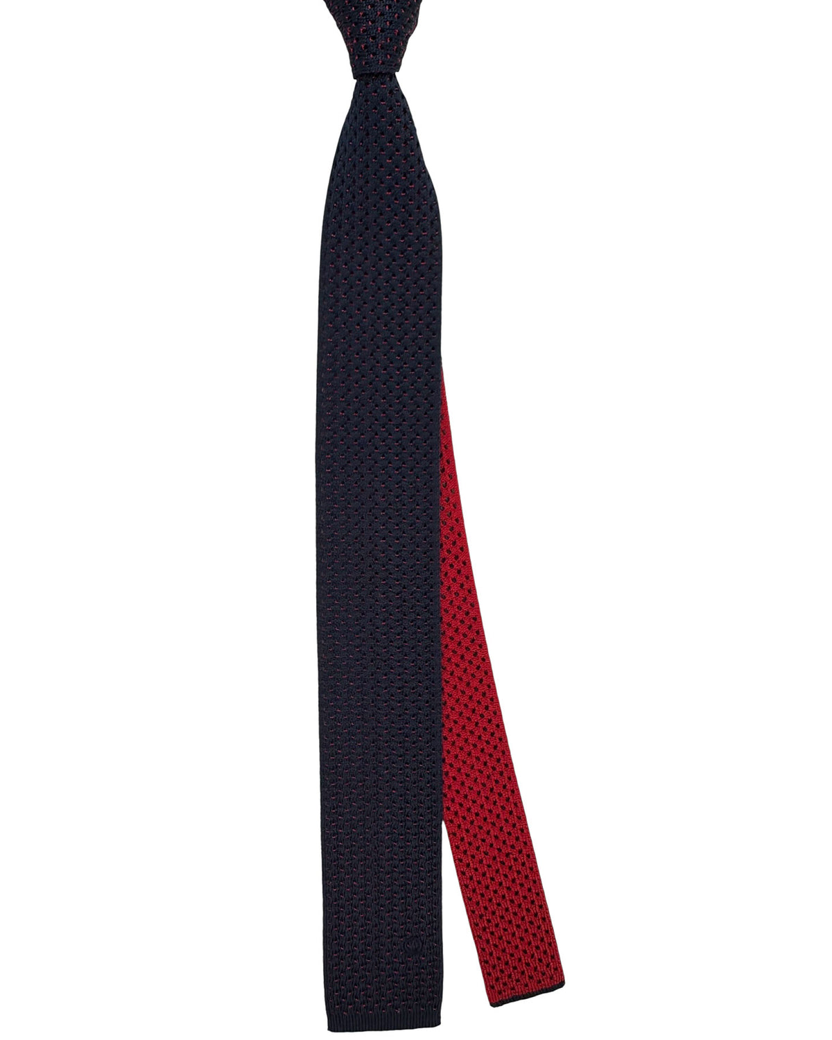 Salvatore Ferragamo Tie Navy Bordeaux Knitted Square End Tie - 2 Sided