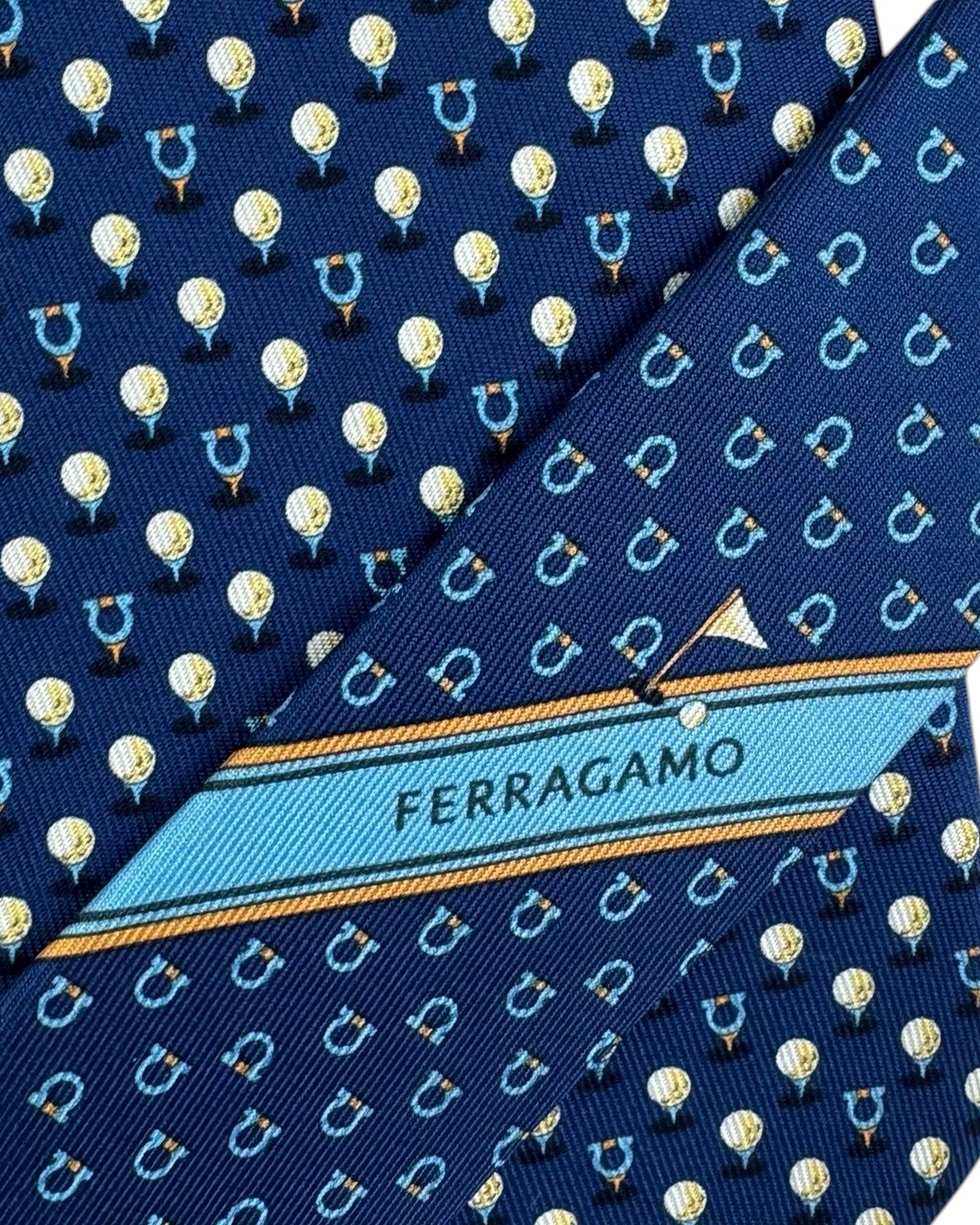 Salvatore Ferragamo Tie Navy Golf Ball Design - Fall/ Winter 2025/ 2026 Collection