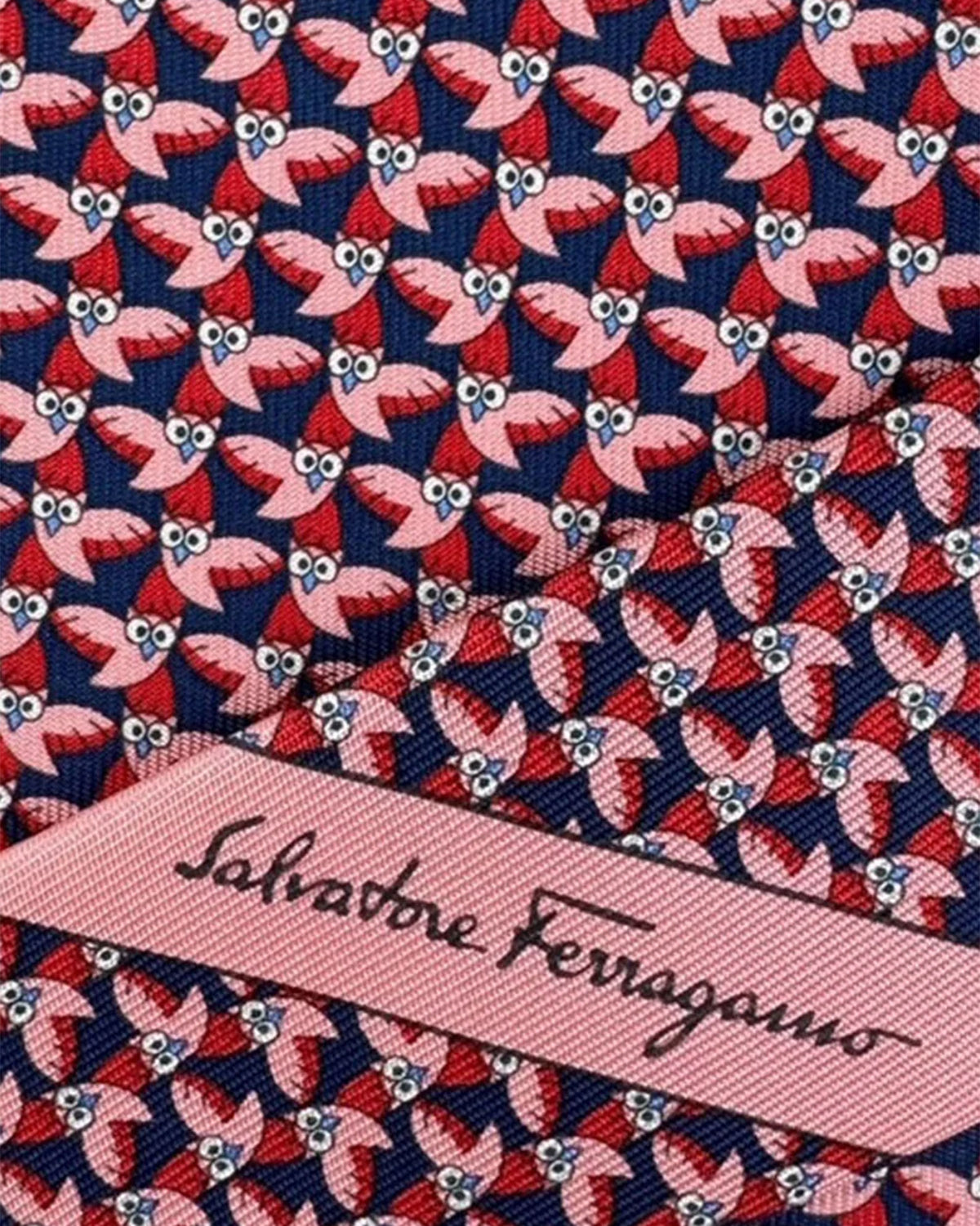 Salvatore Ferragamo Tie Dark Blue Pink With Owl Pattern