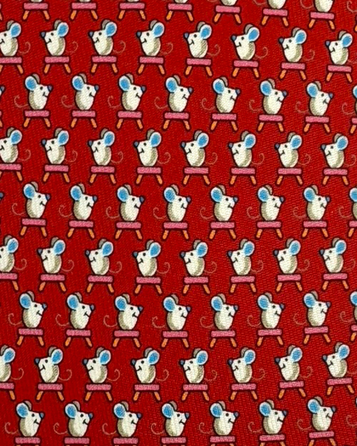 Salvatore Ferragamo Silk Tie Red Mouse On Stool Design SALE