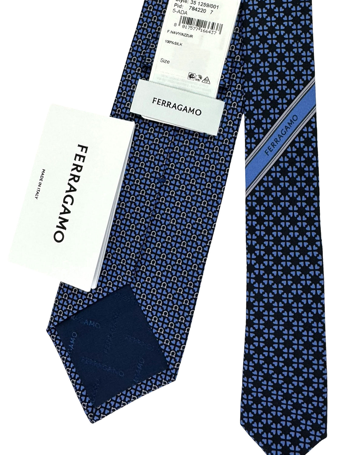 Salvatore Ferragamo Tie Navy Blue Gancini & Hearts Design