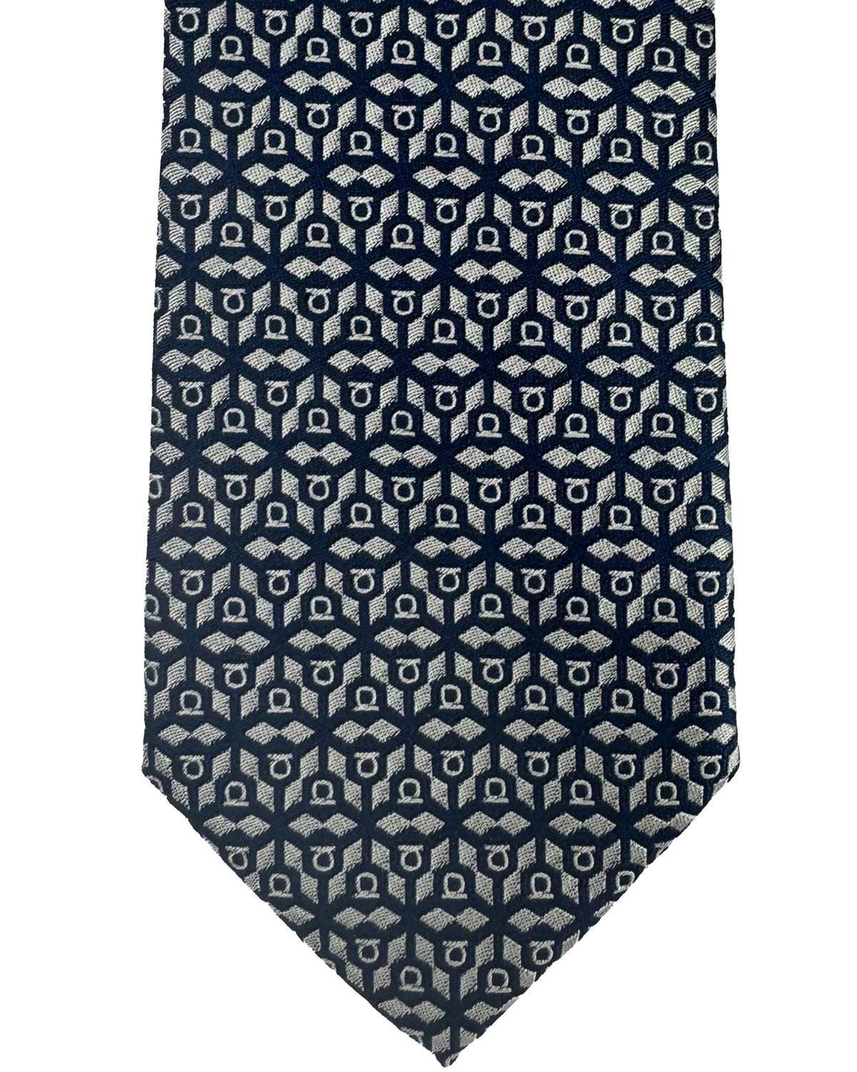 Salvatore Ferragamo Tie Midnight Blue Gray Gancini Pattern