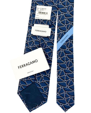 Salvatore Ferragamo Tie Dark Blue Chain Gancini