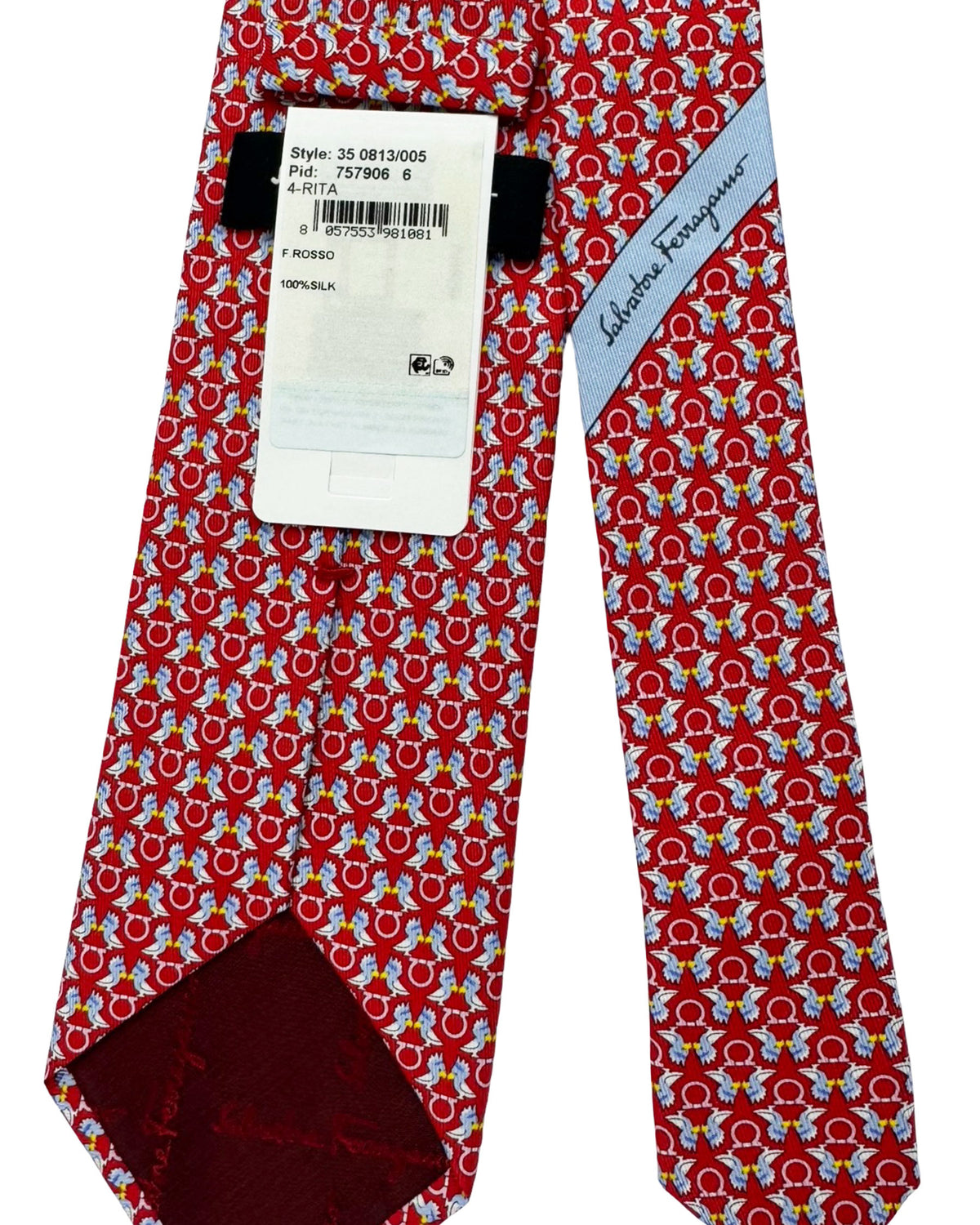 Ferragamo Tie Red Birds Gancini New

