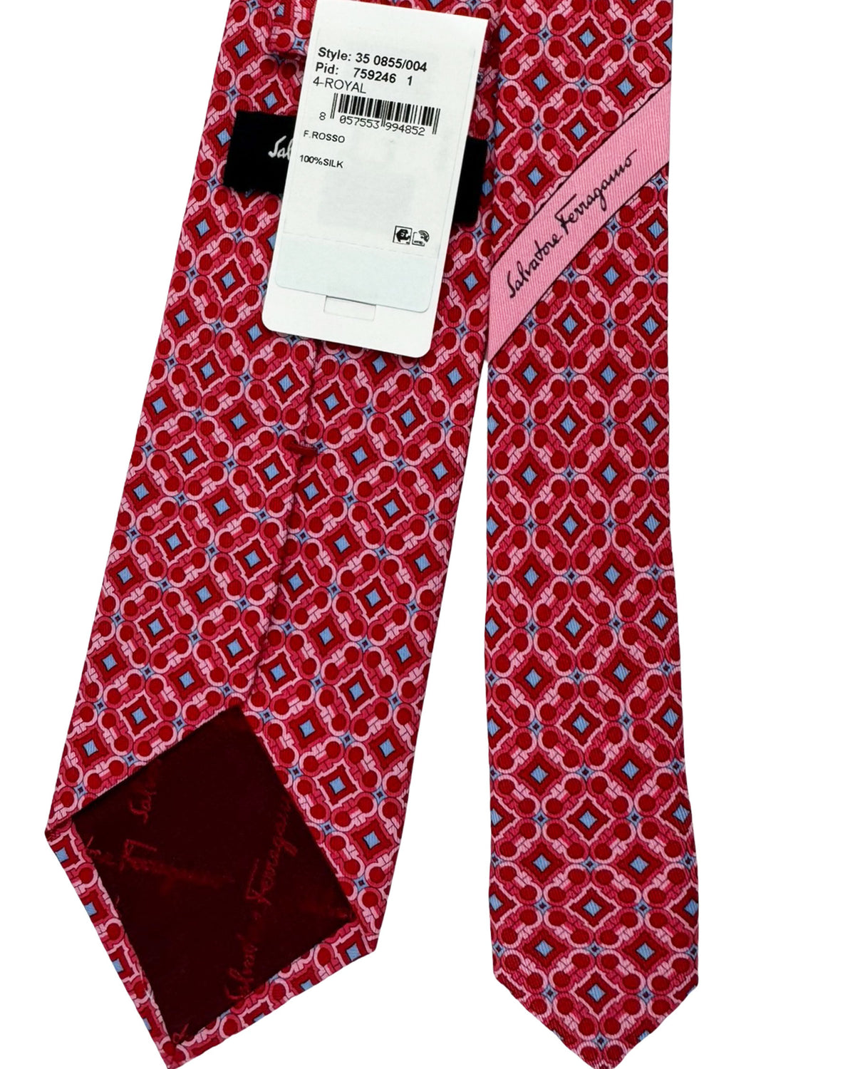 Salvatore Ferragamo Tie Red Pink Blue Geometric Design