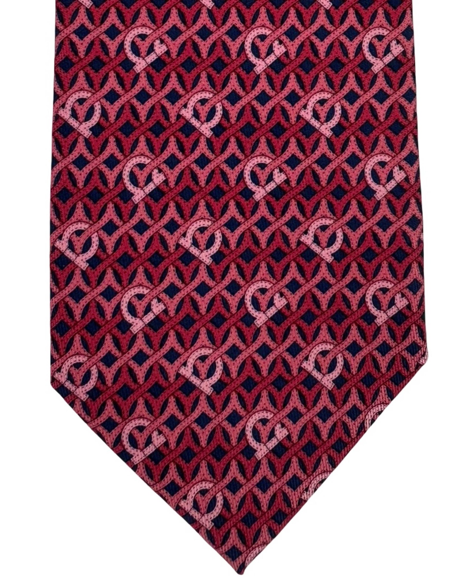 Salvatore Ferragamo Tie Burgundy Pink and Black Gancini Design