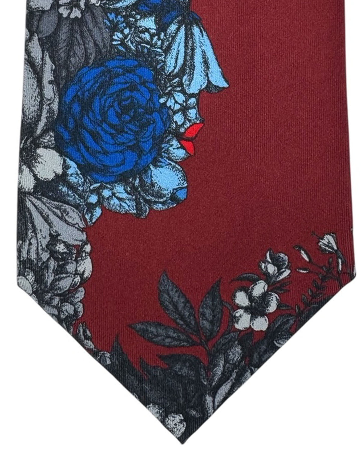 Fornasetti Tie Maroon Floral Arcimboldo Design - Wide Necktie
