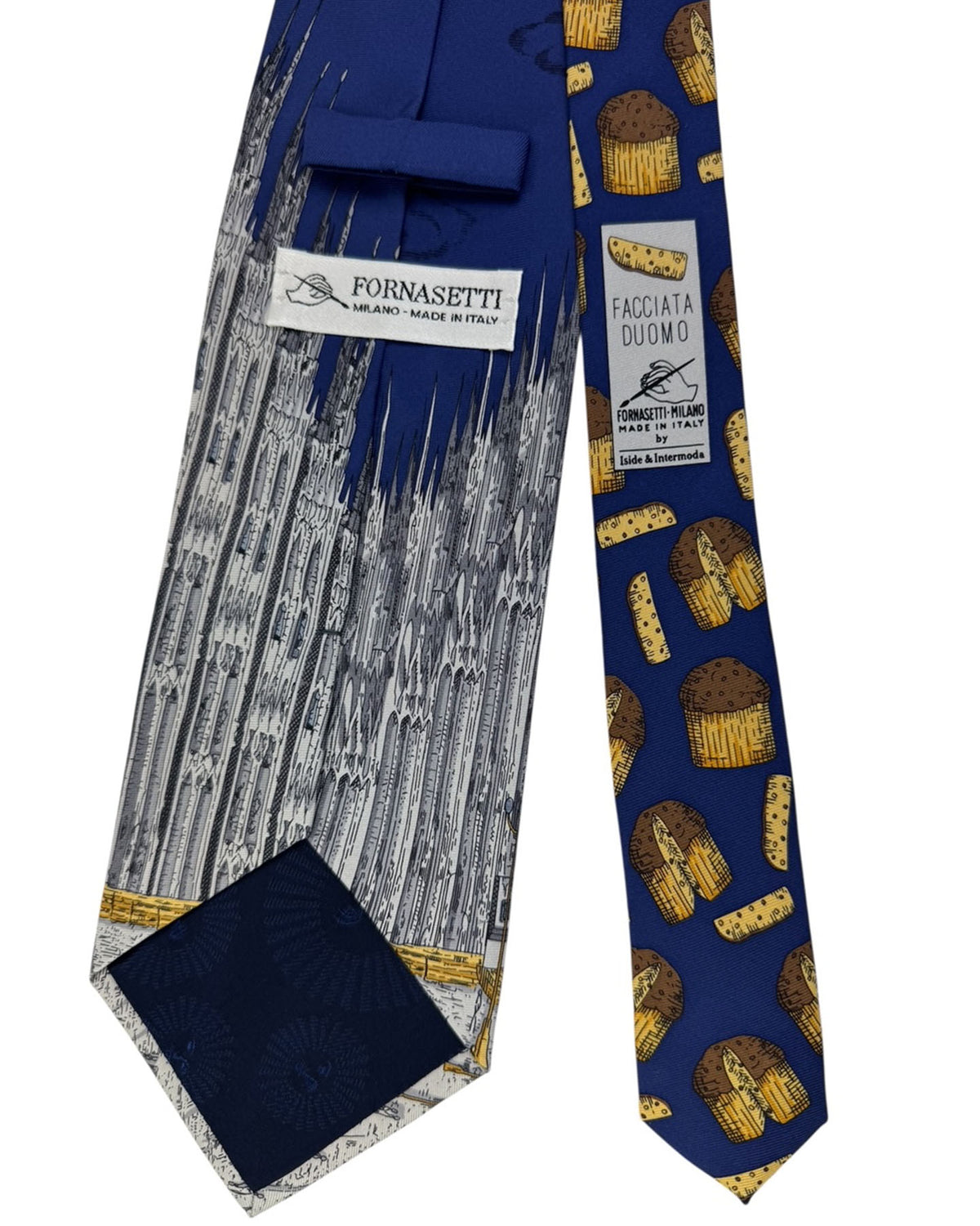 Fornasetti Tie Blue Duomo And Panettone Print- Wide Necktie