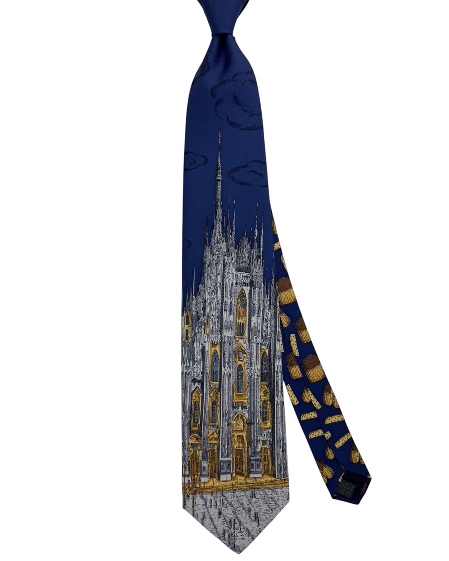 Fornasetti Tie Blue Gray 'Faciatto Duomo' Design- Wide Necktie