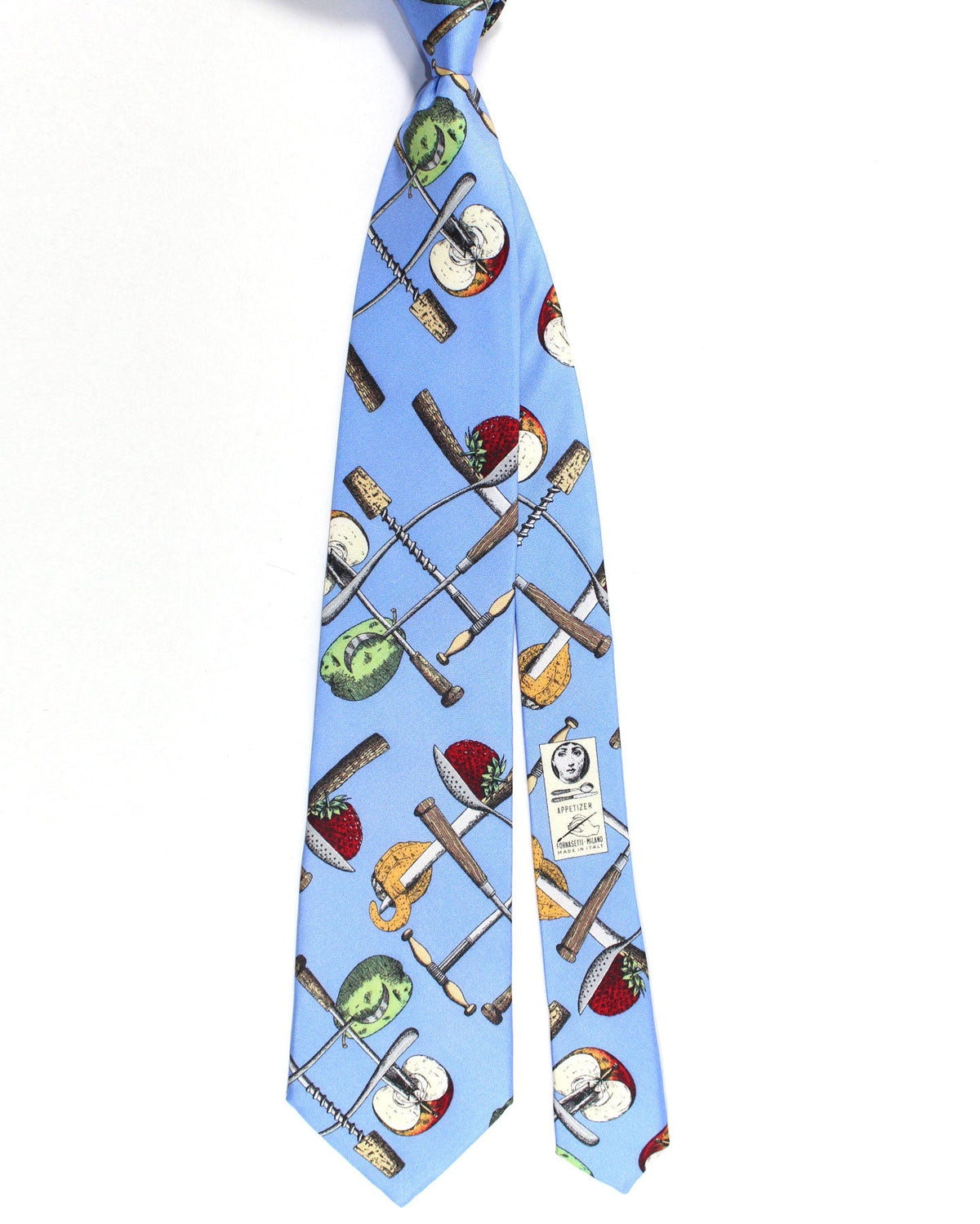 Fornasetti Silk Tie Blue Novelty Design - Wide Necktie