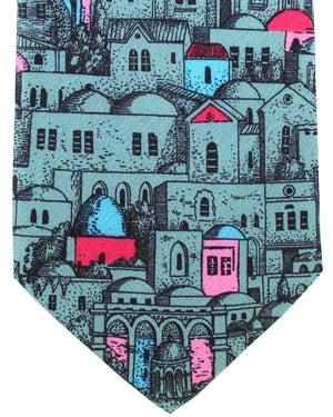 Fornasetti Silk Tie Gray Blue Maroon Italian Architecture Design