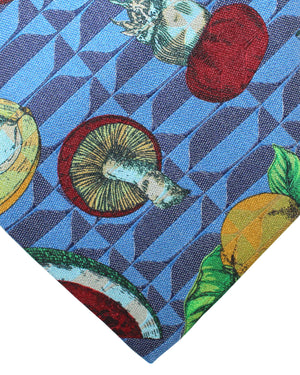 Fornasetti Silk Tie Dark Blue Italian Produce - Wide Necktie